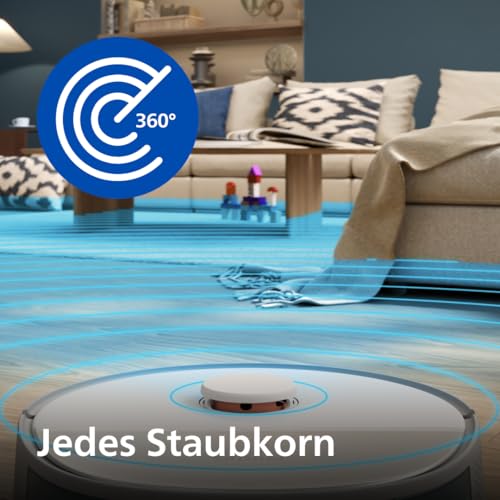 Philips Homerun 5000 Series Saug- & Wischroboter, Doppelter Wischmopp, 10.000Pa Saugkraft, Auto-Entleerungsstation mit S-Bag&reg;, Laser-Linien-Navigation, Teppich-Boost, Homerun App (XU5100/20)