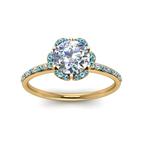 Image of 55Carat Choose Your Gemstone 6 Petal Ring Yellow Gold Plated Round Shape Halo Engagement Rings Well Shaped for Any Gift Giving Occassion Modern Style Enchating Women US Size 4 to 12