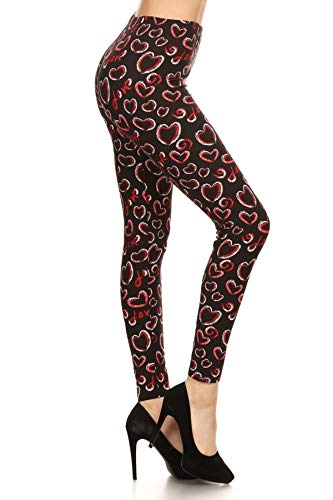 Leggings Depot High Waisted Valentine & Hearts Print Leggings for Women-Full Length-R635, Love Hearts, 3X5X