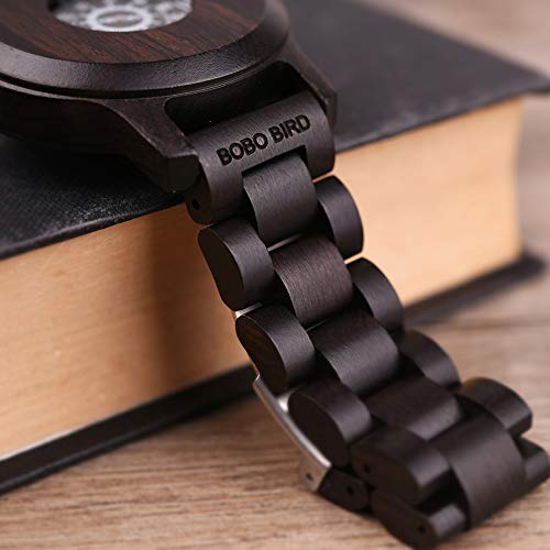 BOBO BIRD Mens Unique Fashion Classic Casual Retro Wooden Wood Watches Luxury Brand Quartz Wristwatches, dark brown, Classic