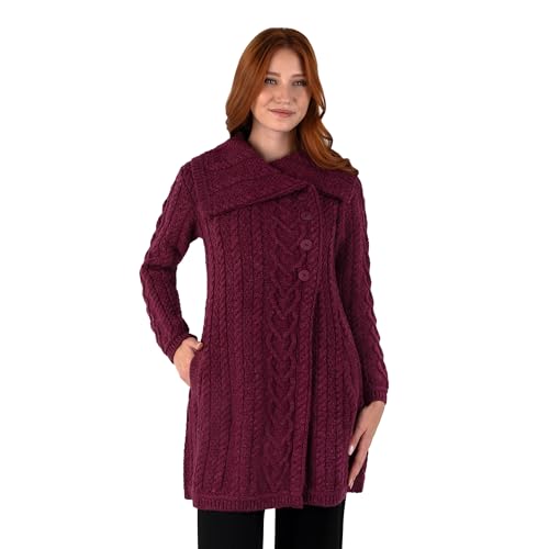 Cardigan irlandais col châle veste longue en laine mérinos pour l'hiver
