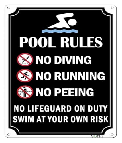 Funny Metal Tin Sign Pool Rules No Lifeguard On Duty Vintage Plaque For Swimming Pool Lake House Resort Wall-Art Outdoor 8 X 12 
