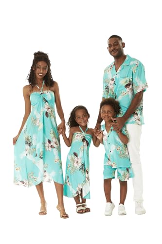 Matchable Family Hawaiian Luau Men Women Girl Boy Clothes in Pineapple Garden Turquoise