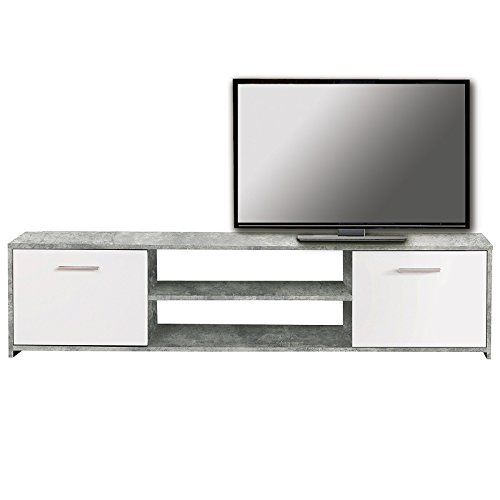 FORTE Paco TV-Unterschrank mit 2 Türen, Holzwerkstoff, Betonoptik Lichtgrau / Weiß, 38 x 160 x 42 cm