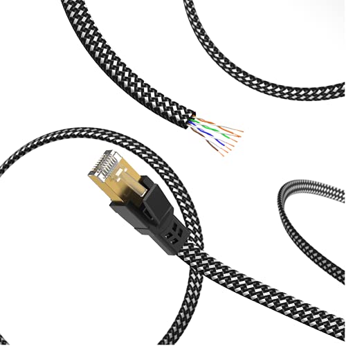 Cat 8 Ethernet Cable 6 Ft 2 Pack, Nylon Braided High Speed Heavy Duty Cat8 Network Lan Patch Cord, 40Gbps 2000Mhz Sftp Rj45 Flat Cable Shielded In Wall, Indoor&Outdoor For Modem/Router/Gaming/Pc #TOP2