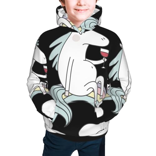 Unicorn and Wine Kid Hoodies Boys Sweatshirts Girls Pullover with Pocket3