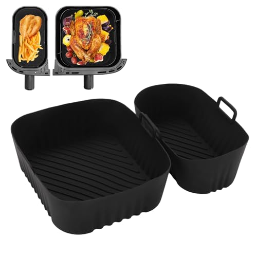 Air Fryer Silicone Liner for Philips Dual Basket Air Fryer 3000 Series 6L/3L,2-Pack Reusable Dual Airfryer Liners Accessories for Philips 9L 2-Drawer NA350/00