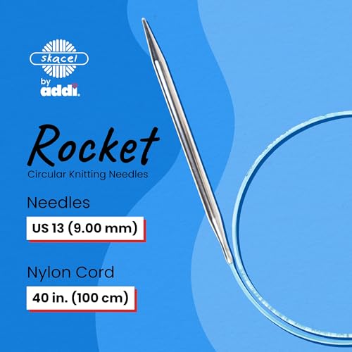 Image of skacel by addi Rocket Circular Knitting Needles, Fixed 40 Inch (100 cm) Plated Brass Tips with Flexible Nylon Cord, 9 mm (US Size 13)