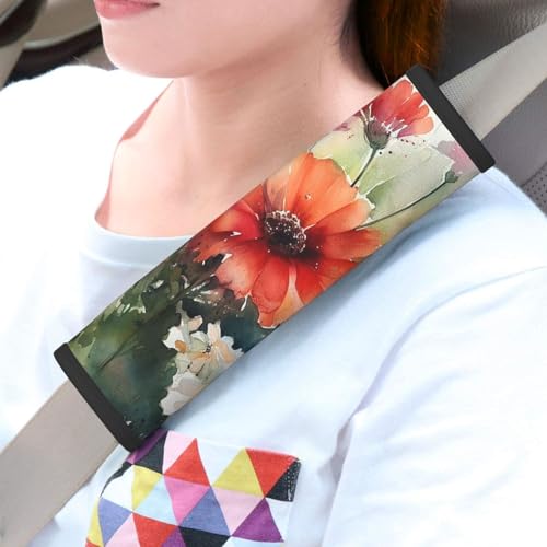 QMNSEHF 2 cuscinetti universali per cinture di sicurezza auto, copertura per cintura di sicurezza per pittura ad acquerello, cuscinetti per cinture di sicurezza, accessori interni auto