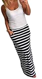 Damen Blogger Maxi Rock Damen Rock Lang Maxirock Boho Style Sommerrock mit elastischem Bund 36/38/40 (247) (Streifen)