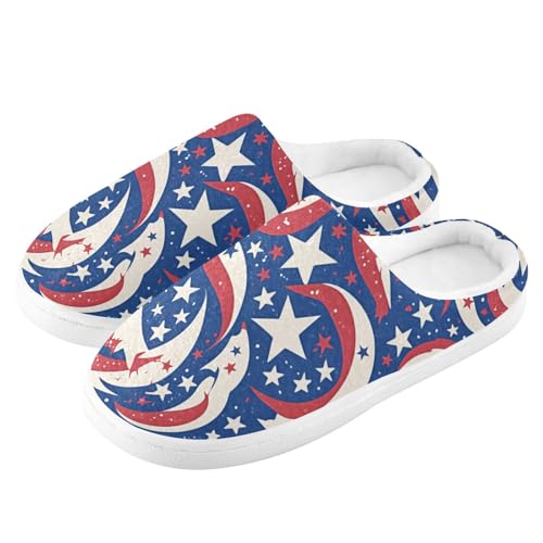 JUNZAN American Flag with Stars Stripes Blue Mens House Cotton Slipper Soft Memory Foam Indoor Shoes for Hospital Birthday Presents 6-74