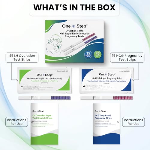 Image of One Step 45 Ovulation Test Strips & 15 Early Detection Pregnancy Test Strips - Detect Pregnancy 6 Days Sooner - Accurate and Easy at Home Fertility Testing