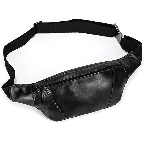 LUUFAN Echtes Leder Gürteltasche für Männer Mehrere Taschen Slim Fanny Pack Verstellbare Gürteltasche für Outdoor Running Wandern und Reisen, Schwarz