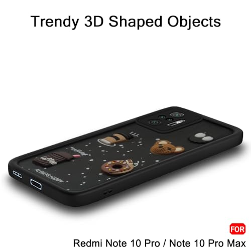 Image of TheGiftKart Back Cover Case for Redmi Note 10 Pro /Pro Max | Cute Fun Cartoon 3D Bear Coffee Case | Full Camera Protection | Shockproof Cover for Redmi Note 10 Pro /Pro Max (Silicone, Black)