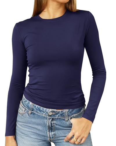Image of Abardsion Women's Slim Lightweigh Long Sleeve T Shirts | Fall Clothes 2026 Casual Basic Crewneck Going Out Crop Tops Y2K