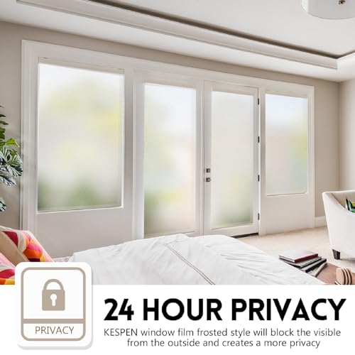 Image of KESPEN Window Privacy Film Frosted Glass Heat Control UV Blocking Privacy Window Film for Glass Windows Static Cling Non-Adhesive Door Coverings Decals for Bathroom Home Office, 23.6 Inch X 13.1 Feet