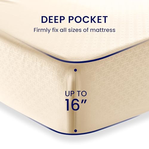 SLEEP ZONE Soft Sheets for Queen Size Bed, 4 Pieces Hotel Luxury Sheet Set, Easy Care Polyester Microfiber Cooling Sheet & Pillowcase Sets (Beige-Four Leaf Clove, Queen)