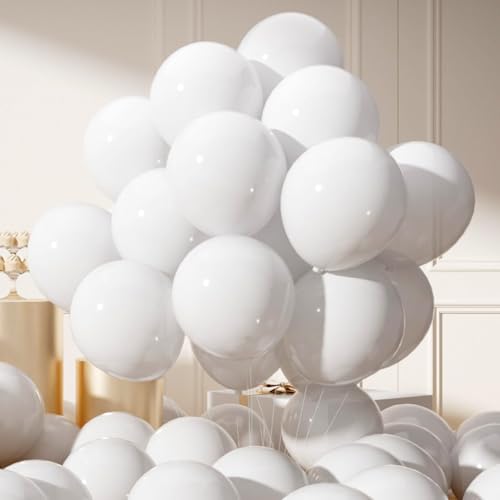 Image of AULE White Latex Balloons 50 Pcs 12 Inch Helium Balloons Happy Birthday Graduation Baby Shower Party Decorations