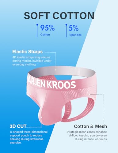 Arjen Kroos Men\'s Jockstrap Underwear Mesh Athletic Supporter Cotton Jock Strap Briefs,Pink/Red/Black(3-PACK)-AK2150,Medium