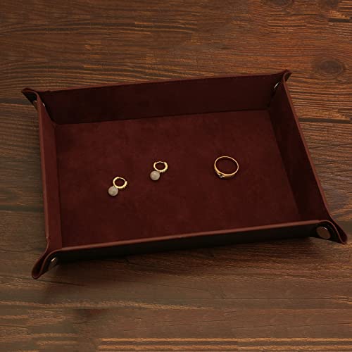 Socospace Valet Tray ,Nightstand Organizer ,Catchall Tray Storage For Jewelry,Wallets,Keys,Cell Phones（Brown 1） #TOP5