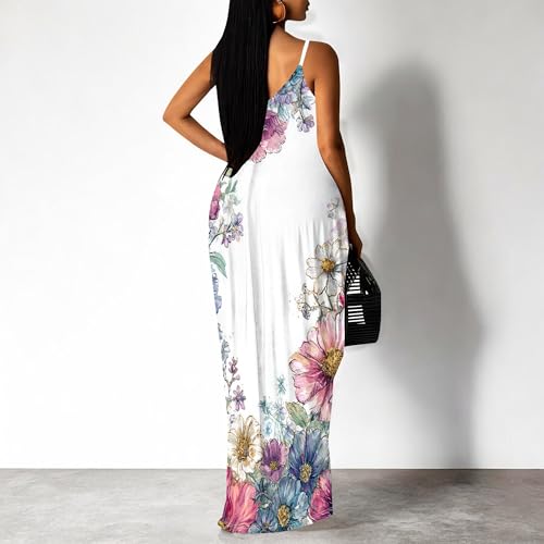 Image of SUZONANA Women's Plus Size Summer Dresses Spaghetti Print Maxi Dresses Long Loose Sundresses