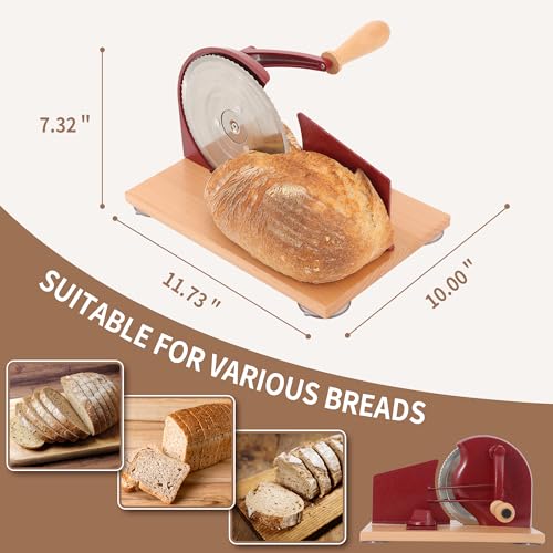 Image of CAWIU Manual Bread Slicer with Hand Crank- Adjustable Thickness Bread Cutter for Even Slices, Perfect for Homemade Sourdough, Sandwich, and More, Red