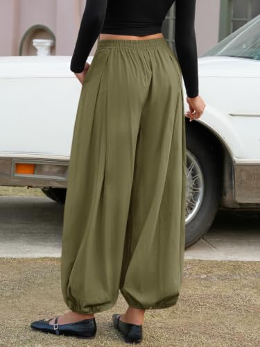 Image of Fisoew Womens Wide Leg Balloon Pants Casual Barrel Elastic Waist Pleated Baggy Workout Sweat Pants with Pockets