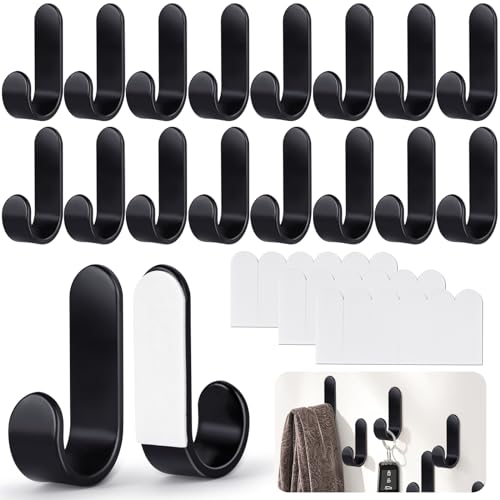 VEPEPE 18 Piezas Forma de J Ganchos Adhesivos Para Pared, J Forma Colgadores Adhesivos Resistentes 5.8cm de Largo, Fáciles Instalar Perchas Adhesivas Fuertes, para Baño en General Cocina (Negro)