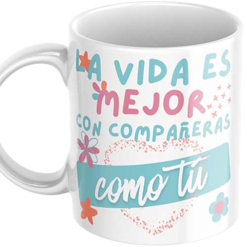 Quodelo Taza compañera de trabajo Cerámica AAA Impresión Doble Cara - Apta Lavavajillas y Microondas - Regalo Despedida Trabajo o Jubilación - Para Amiga, Compañera - Tazas Originales para Regalar