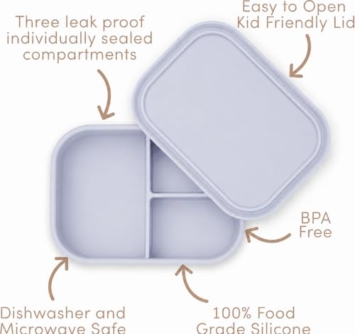 Image of Ullabelle Kids Bento Box - 3 Compartments, Leakproof Lunch Box, BPA-Free Snack Container, Divided Lunch Box for Toddlers & Kids, Dishwasher Safe, Easy to Clean (Periwinkle)