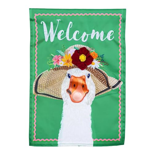 Evergreen Giddy the Goose Applique Garden Flag 12x18 Double Sided Welcome Summer Flag For Outside House Front Door Garden Yard