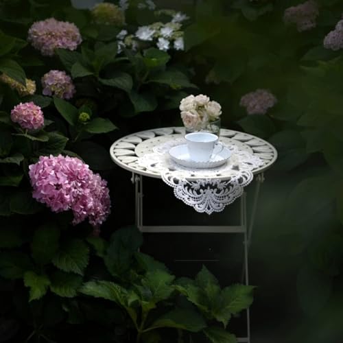 Table d'appoint pliante métal blanc tabouret de jardin moderne - 5