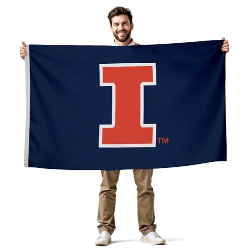 Illinois Fighting Illini College Sports Printed Flag - NCAA Licensed - Nylon - School Banner (Navy Blue Orange 3 x 5)