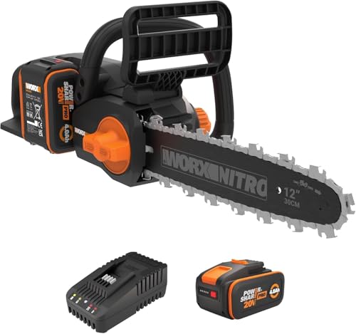 WORX Nitro WG350E motosega a batteria 20 V – potente sega per legno – 10 m/s – lunghezza di taglio 30 cm – compatta e sicura – lubrificazione automatica