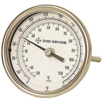 Digi-Sense Back-Con Bimetalal Thermometer, Dial 5", 9" L; Range; 0-250F/-20-120C