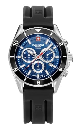 Montre chronographe homme Swiss Alpine Military 7034.9 lanière silicone noir bleu acier