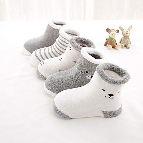 HKSICHENGKEJI 5 Pairs Toddler Warm Thick Cotton Terry Socks Baby Winter Soft Elastic Cute Terry Fuzzy Socks Gift for 1-3Yrs