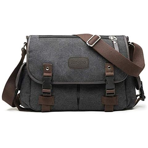Taoqiao Digital Baby Big Vintage Canvas Messenger Bag Book Laptop Shoulder School Ladys Women Men New (Black, XLarge-15.6) Cover