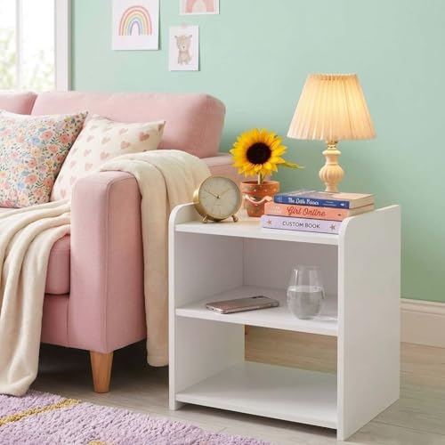 Image of Woodsy Wooden Side Table Table /Coffee /Bedside with Storage Side Table for Bedroom (White)