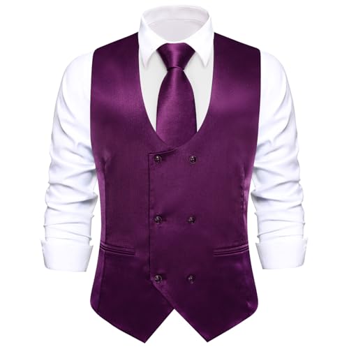 Silk Men's Suit Vest Slim Fit U-Neck Double Breasted Dress Vest Casual Business Formal Waistcoat2