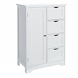 MUEBLE Armario de 4 cajones y 1 puerta minimalista blanco de madera para cuarto de baño Vitta