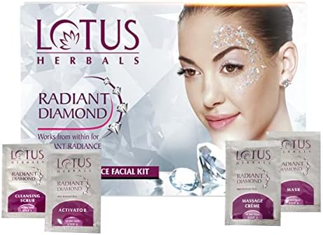 Lotus Herbals Radiant Diamond Cellular Radiance 1 Facial Kit with Diamond Dust & Cinnamon for Radiant-Looking, Smooth & Refreshed Skin | Facial Care Kit for Women & Men | Suitable for All Skin Types | 37g