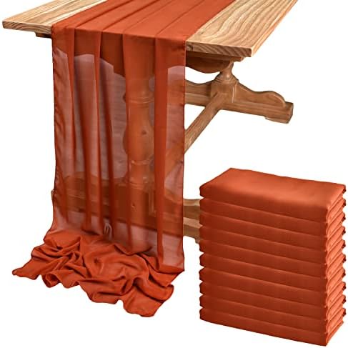 DOLOPL Fall Table Runner 10PCS Terracotta Chiffon Table Runner 10ft Wedding Table Runner,29x120 Gauze Table Runner,Rustic Sheer Table Decor for Romantic Bridal Shower, Baby Shower, Birthday Party