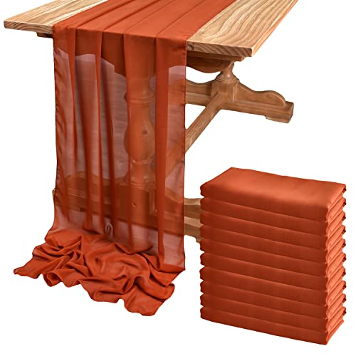DOLOPL Christmas Table Runner 10PCS Terracotta Chiffon Table Runner 10ft Wedding Table Runner29x120 Gauze Table RunnerRustic