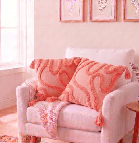 Image of Furnistitchs Premium Decorative Throw Cushion Pillow Cover Boho Home Decor - Living Room Bedroom Couch Sofa Cushion Covers 16 inch x 16 inch (1, Peach Zigzag)