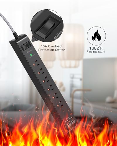 Image of mifaso 10ft Type c Travel Essentials - 3Ft Power Strip with USB, Compact Flat Plug Extension Cord with 3 Outlets 4 USB Ports, Non Surge Cruise Must Haves, Cruise Ship Essentials, White (Dock-01)