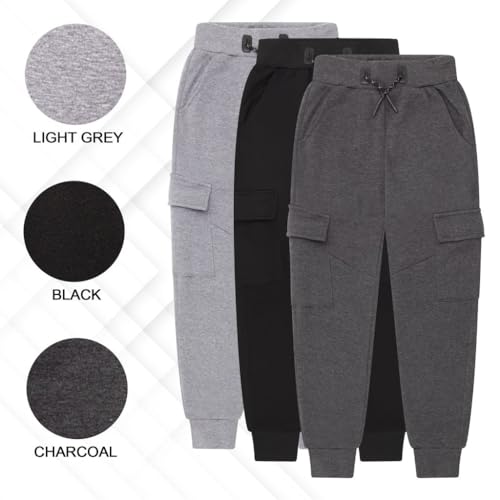 3 Pack Boys Sweatpants – Athletic Workout Joggers for Boys & Kids Clothes, Fleece Boys Pants with Cargo Pockets3