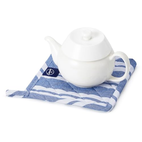 Image of Encasa XO Oven Microwave Pot Holders Trivets 21 cm (2 pc) for Kitchen Cooking & Baking - Heat Resistant, Thick & Safe, Protection of Hands from Hot Utensils, Grill, BBQ - Franca Blue Stripes
