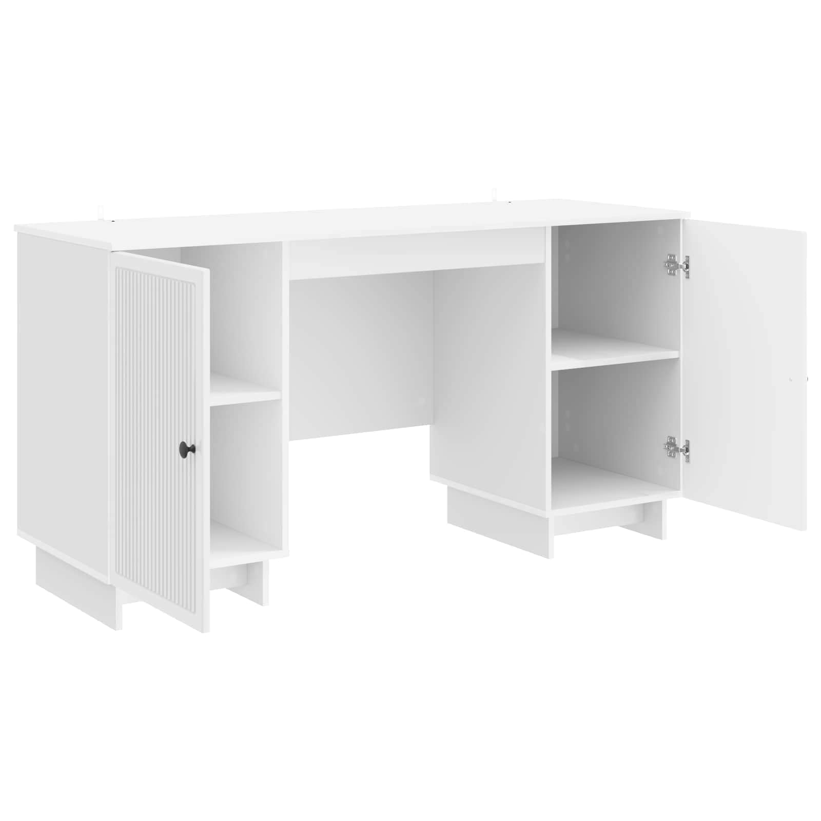 Scrivania bianco lucido in legno ingegnerizzato 142,5 x 50 x 75 cm con ripiano e cassetto, tavolo scrittoio per computer, postazione lavoro per ufficio, studio, smartworking, gaming