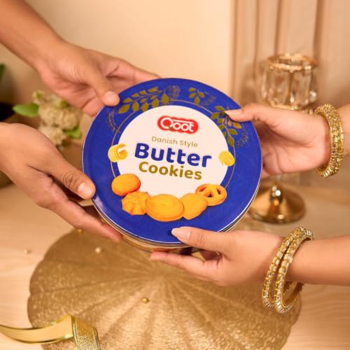 Image of Qoot Danish Butter Cookies 400g Premium Tin Box | Rich Buttery Crunchy Biscuits | Healthy Cookies | All-Natural Ingredients | Freshly Baked & No Added Preservatives | Tea-Time Breakfast Snack & Office Gifting Pack